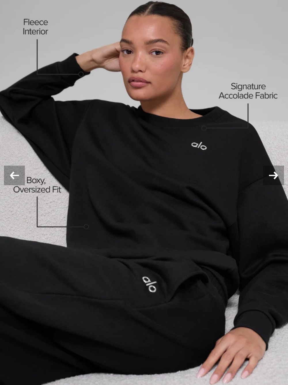 ALO Yoga Black Crew Sweatshirt with Small Chest Logo - Picture 3 of 6